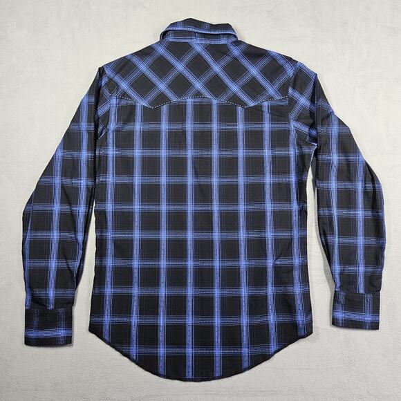 Wrangler Pearl Snap Shirt Mens Medium Button Down Black Plaid Cowboy Western - Picture 7 of 11